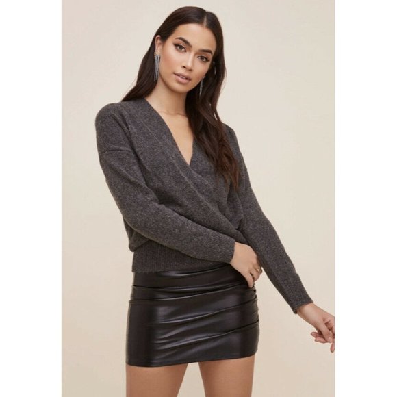 Astr Sweaters - ASTR the Label Pleated Wrap Sweater Charcoal Med